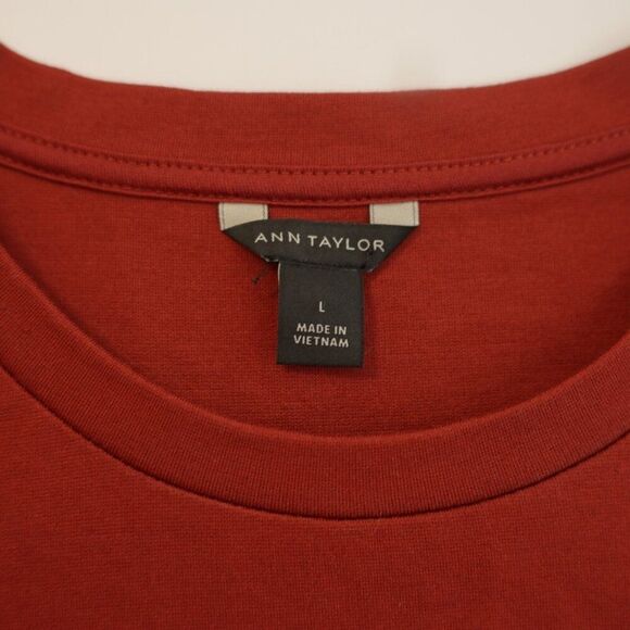 Ann Taylor Large Red Crew Neck 2 Material Sheer Bottom Blouse - Picture 8 of 8